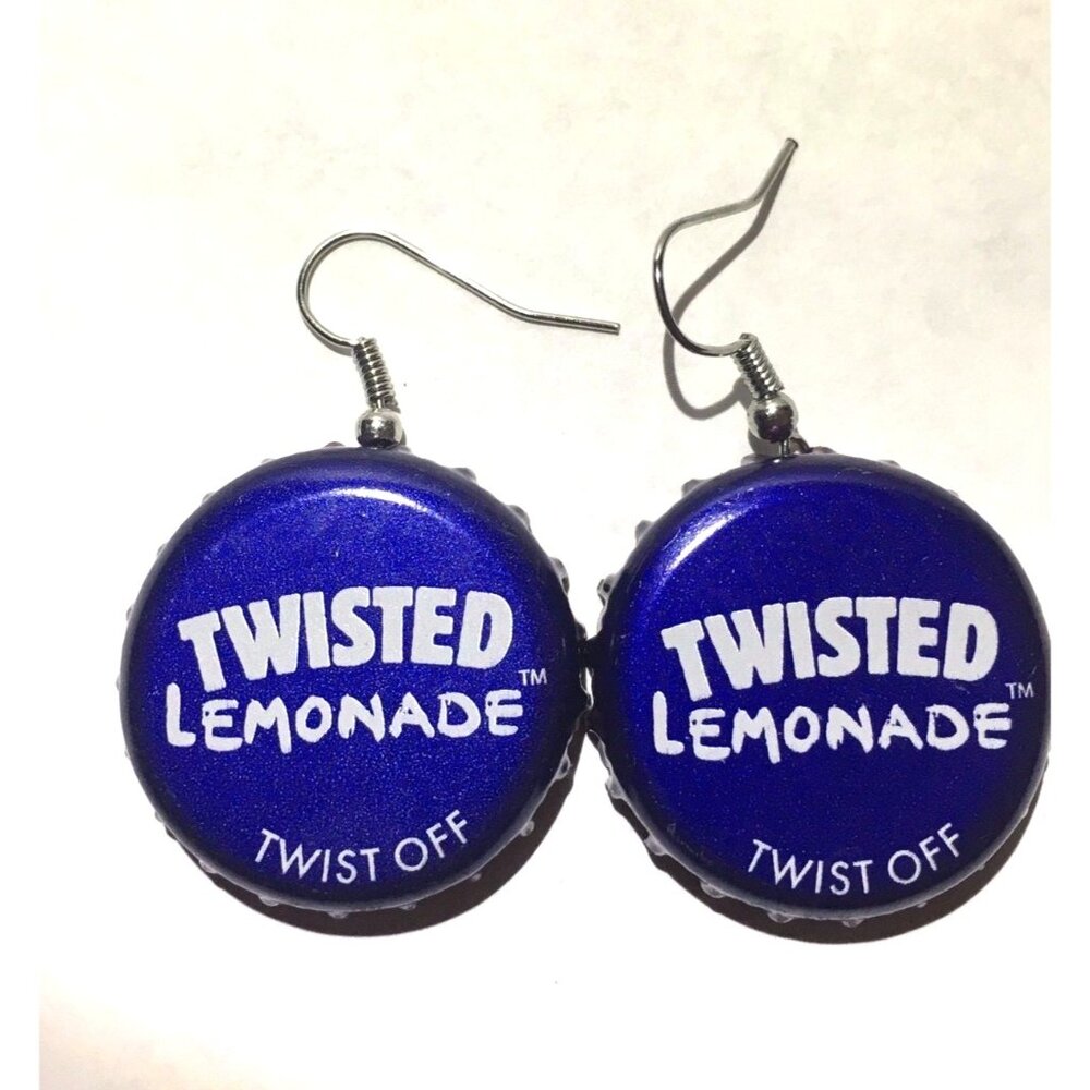 Twisted Lemonade Beer Bottle Cap Earrings Fishhook Pierced Handcrafted Upcycled - Picture 1 of 2